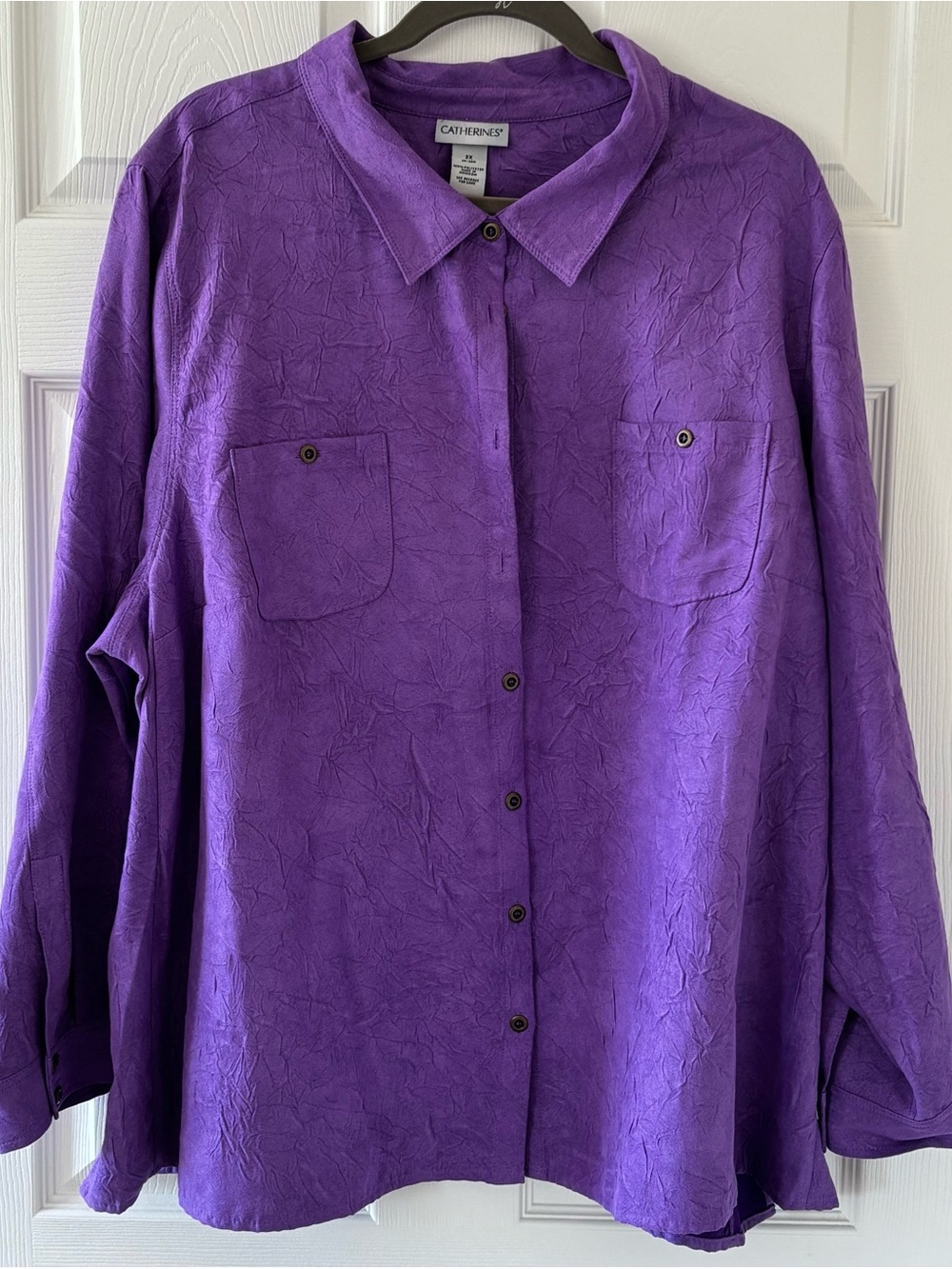 Catherines Purple Button-Front Shirt Jacket Faux Suede